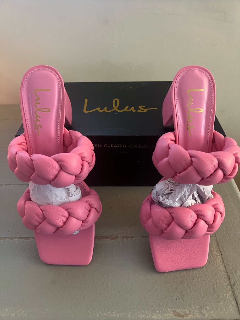 Lulu's Bubblegum Pink Braided Double-Strap Block Heels